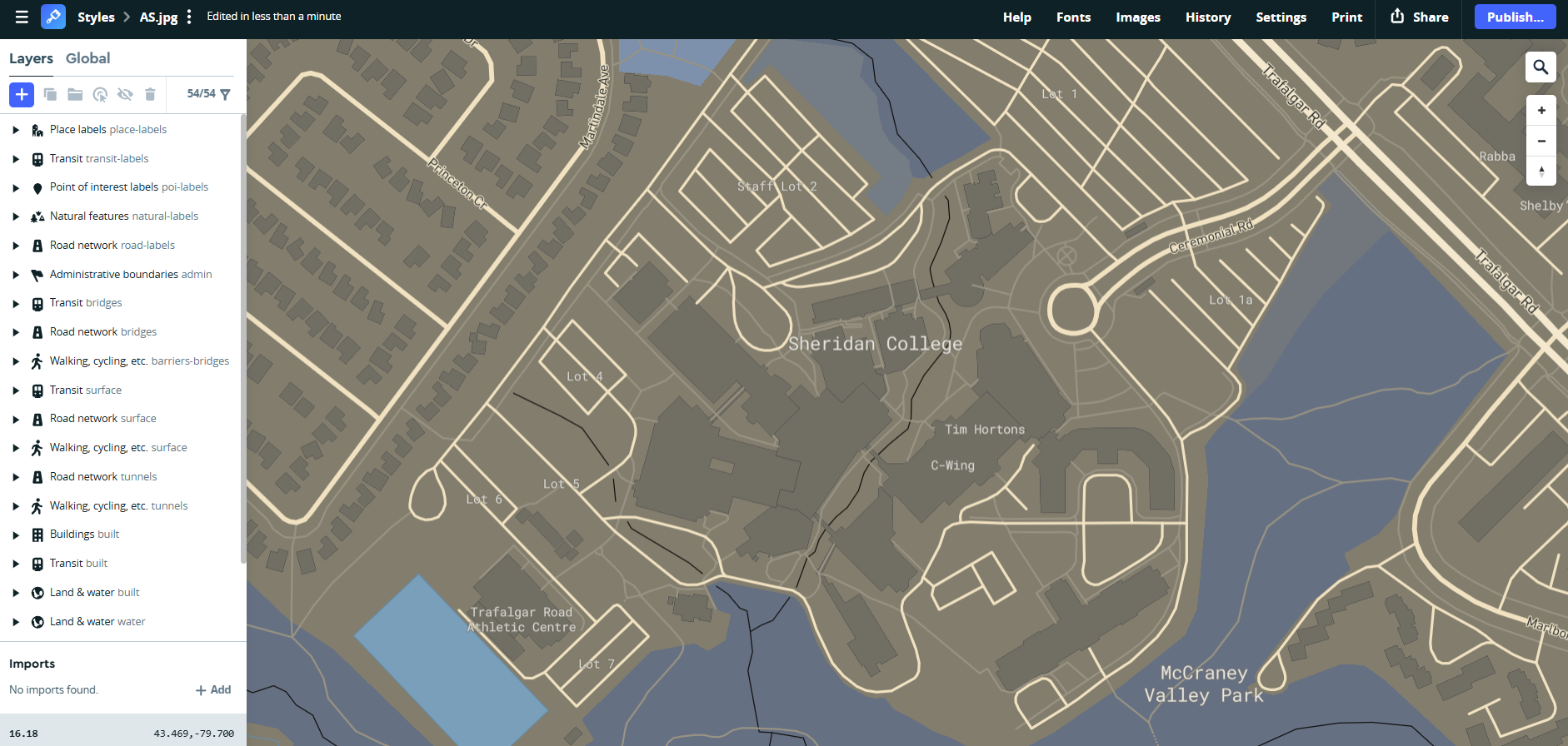 I continued playing with colours from the AS image to style the map. I focused more on the lighter areas instead of using the bricks.