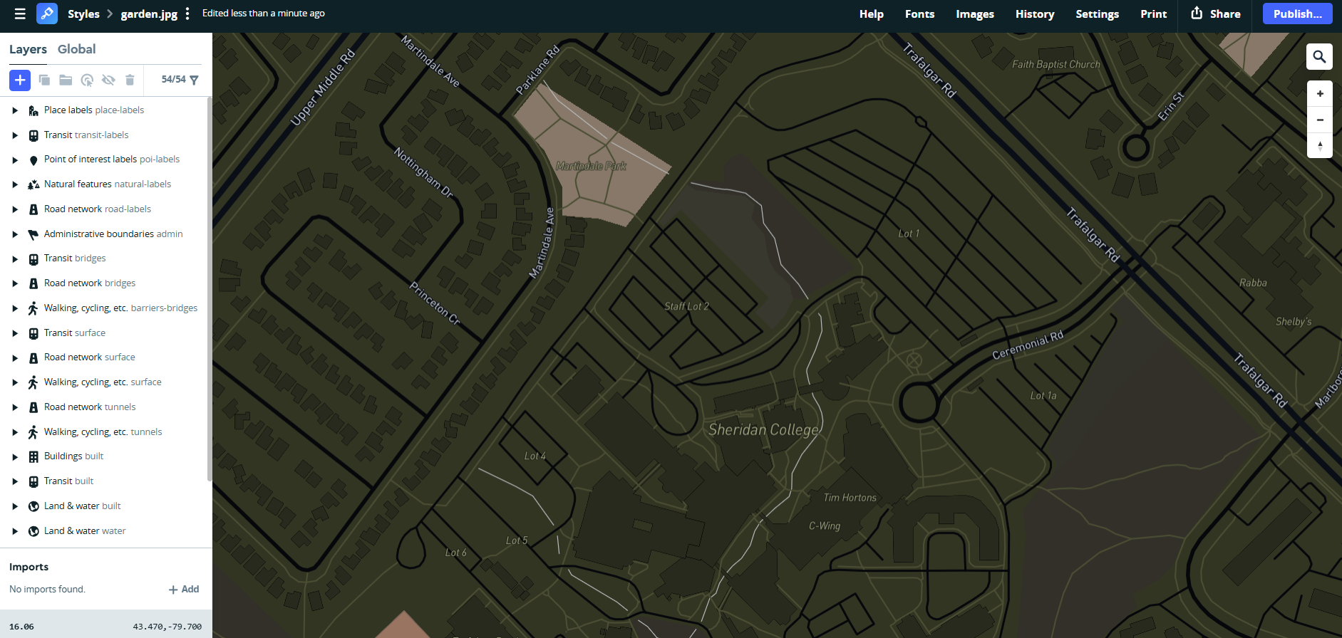 I continued playing around with the colours from the garden image to style the map. This time, I sourced the colours from the muted greens in the background.