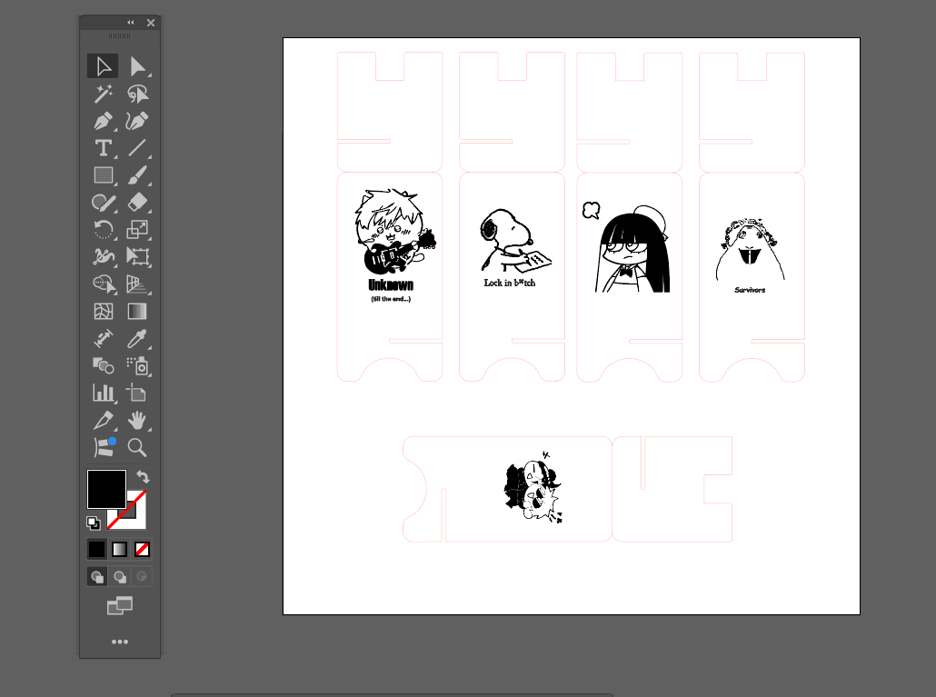 All the designs my groupmates and I used for our phone case cut out. My group consisted of myself, Talia, and Ada.