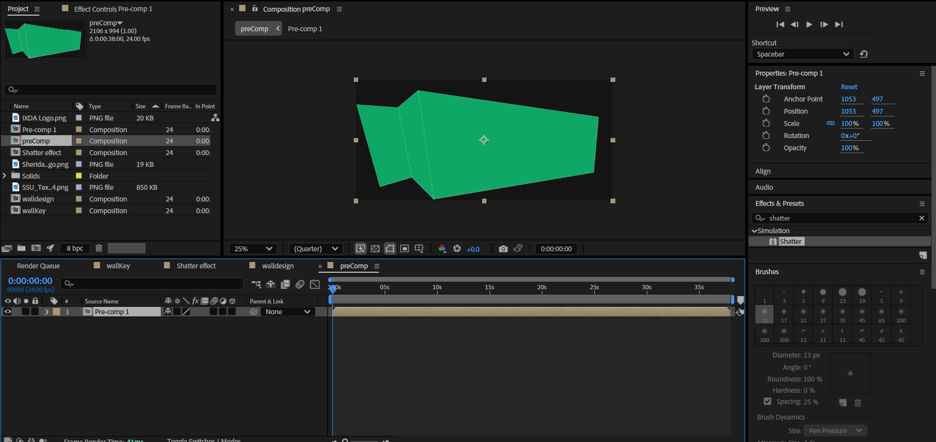 While following the fourth tutorial, I created a precomposition in preparation for the finalcomposition consisting of the animation playing onto the SSU building.