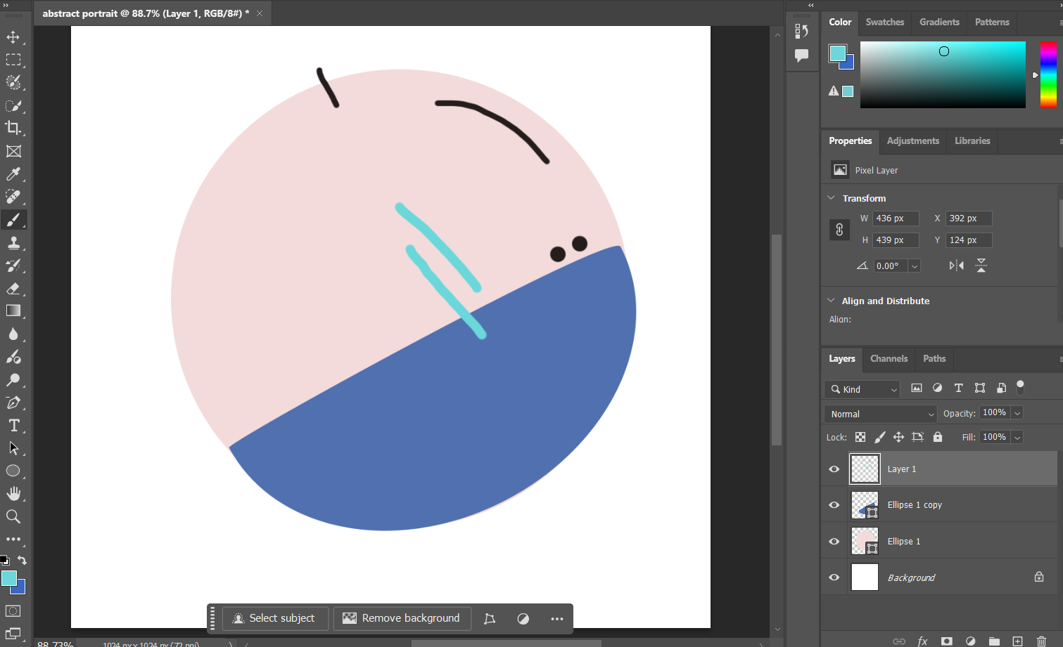 Since the class tutorial made the elements on Photoshop, I decided to try and create my portrait there. I continued my experimentation on Photoshop.