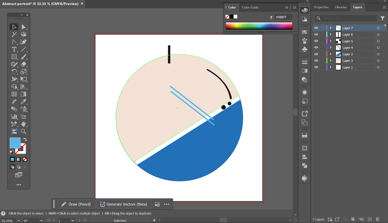 I began creating my self portrait using the physical sketch as reference.