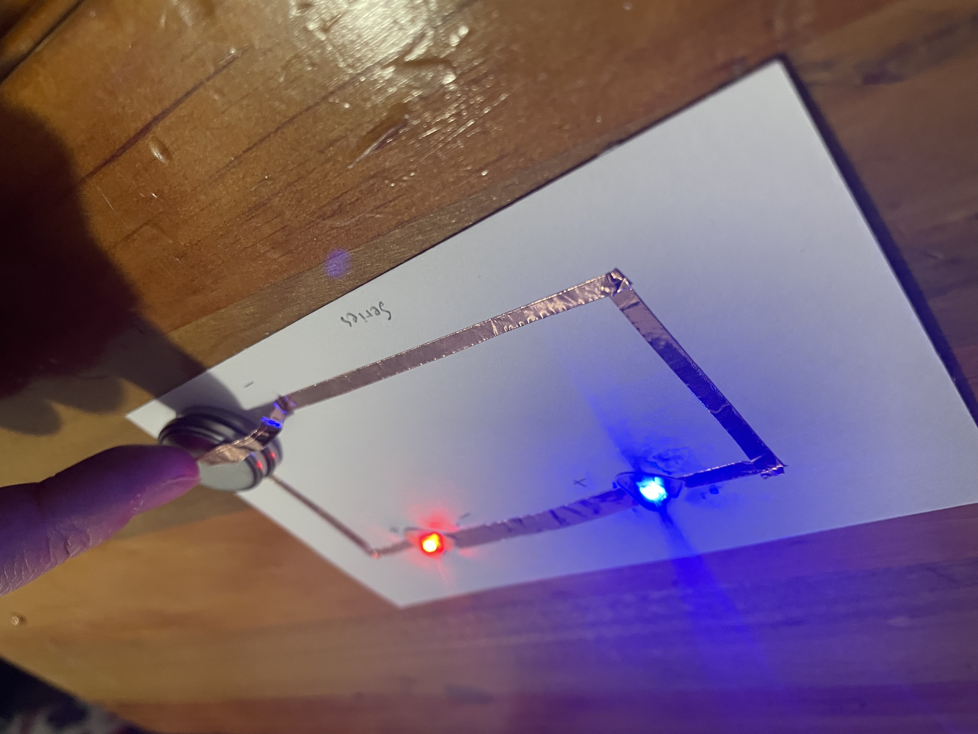 This is another angle of the series circuit using the sticky LED lights.