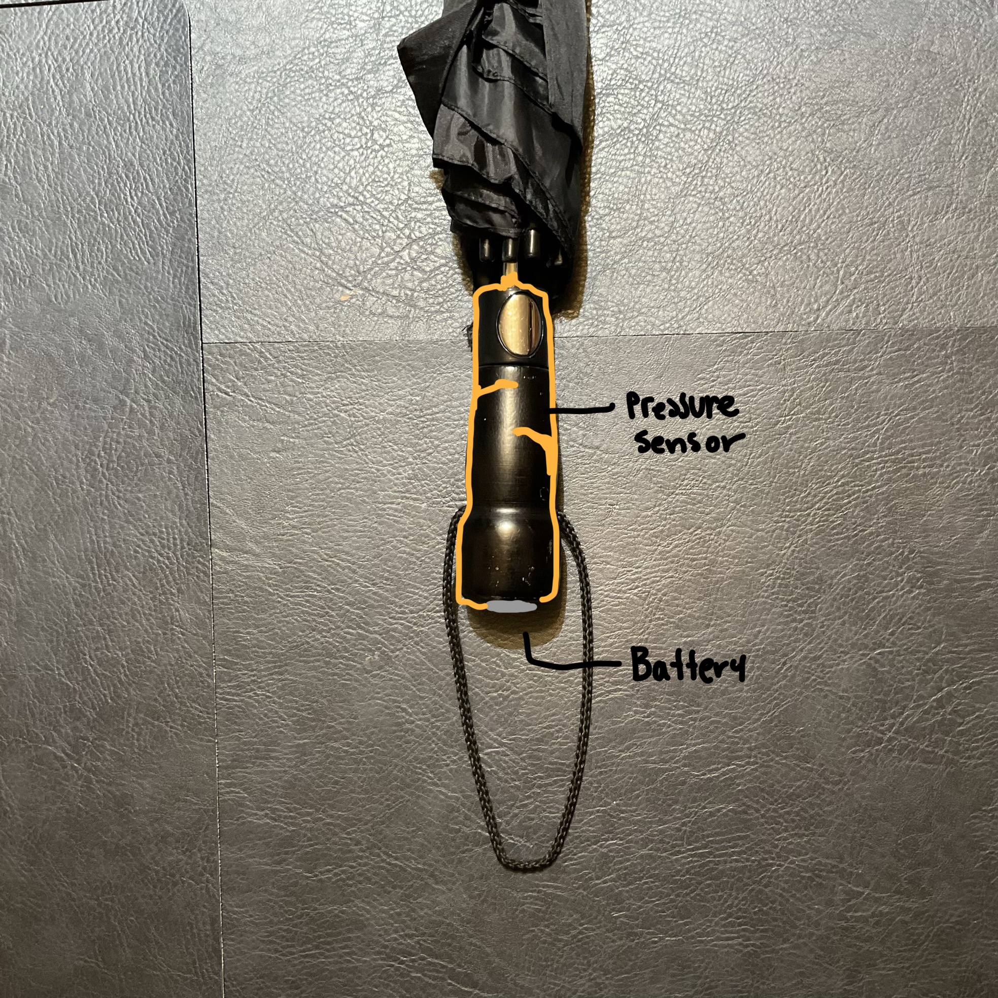 Rough layout of completing the circuit on the handle using pressure sensors.