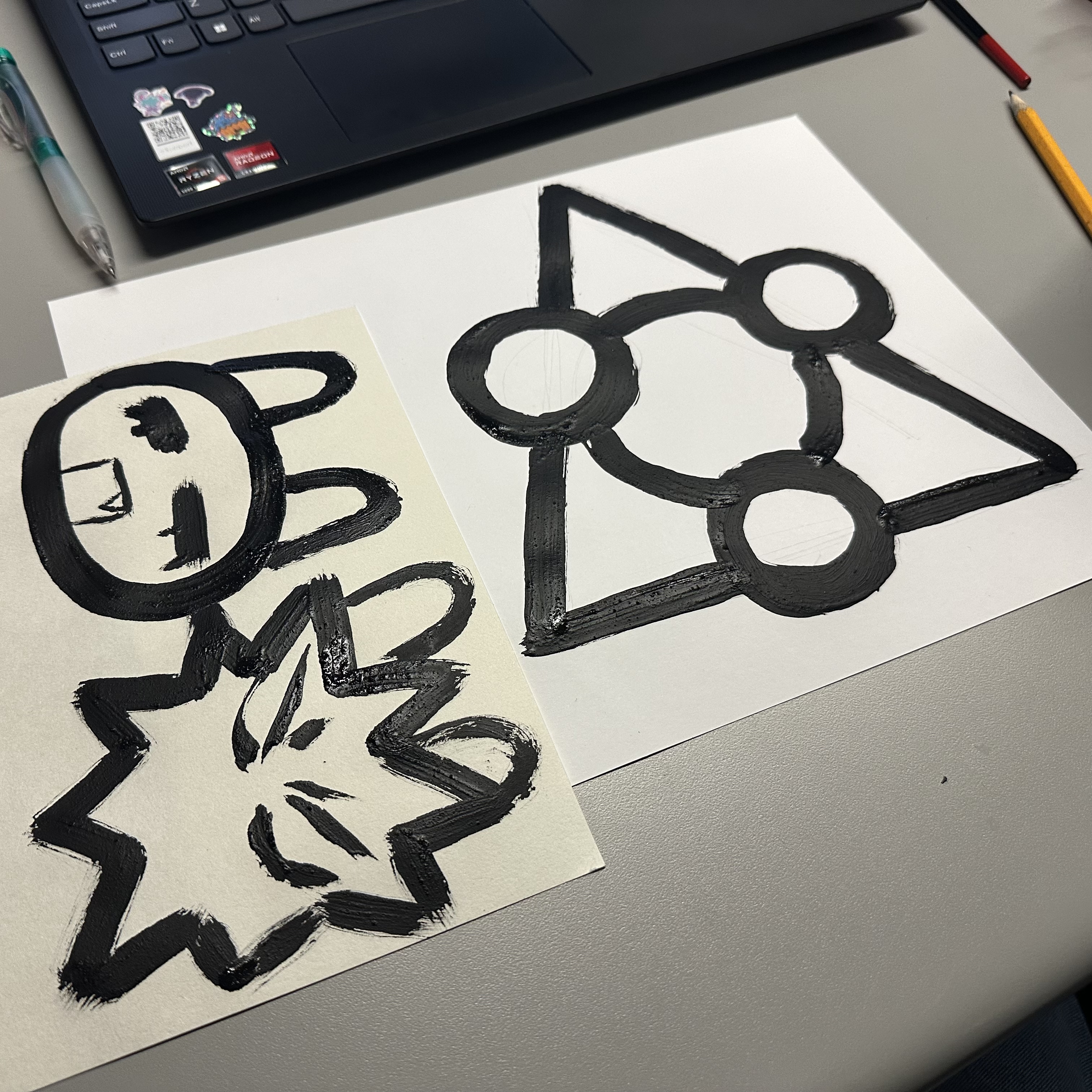 After completing the first graphic using conductive paint, I continued to create two more paintings to test with the Makey Makey. It gradually became easier to work with the conductive paint, it just needed slower strokes.